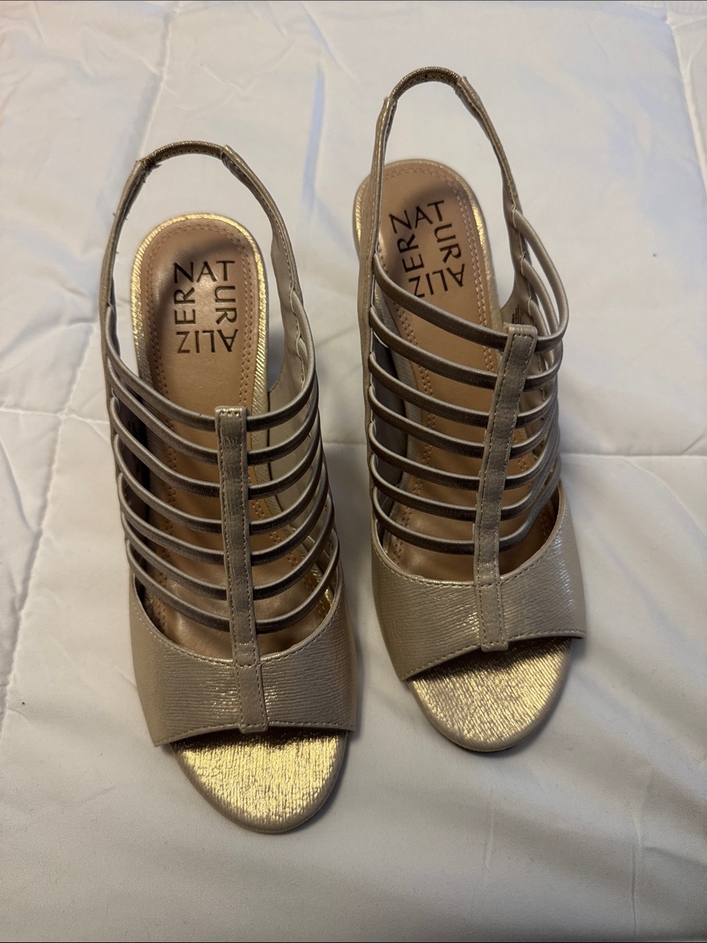 Naturalizer Metallic Gold Multi-Strap Slingback Heels
